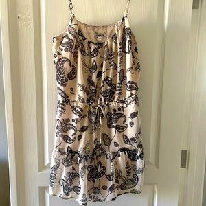 Express tan and black print chiffon rompers with adjustable tie waist